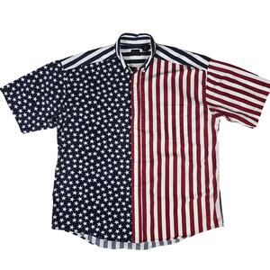 Vintage Structure Short Sleeve Button Up XL USA Flag Pattern XLarge